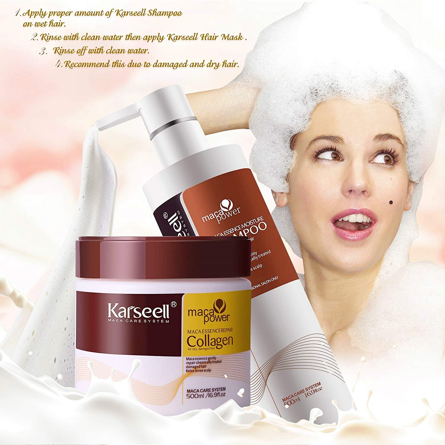 Karseell Shampoo  and Hair Mask Set Deep Treatment Collagen Keratin Sulfate Free for Dry or Damaged Hair 2PCS