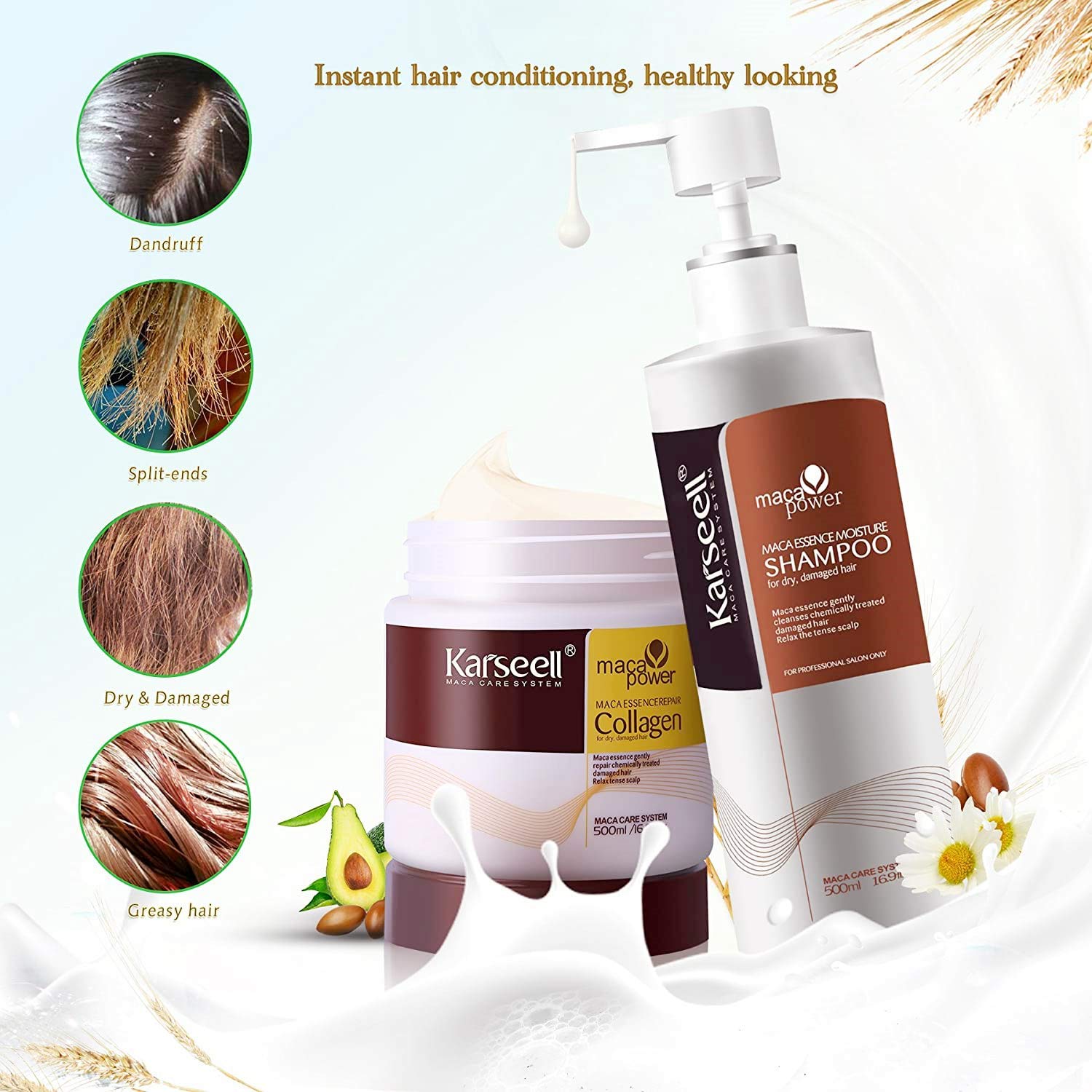 Karseell Shampoo  and Hair Mask Set Deep Treatment Collagen Keratin Sulfate Free for Dry or Damaged Hair 2PCS