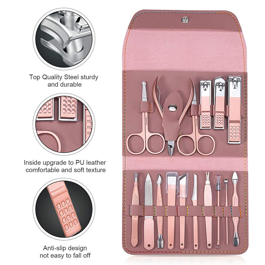 16 pcs Stainless Steel Grooming Kit Manicure Pedicure Instruments
