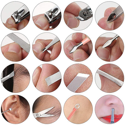 16 pcs Stainless Steel Grooming Kit Manicure Pedicure Instruments