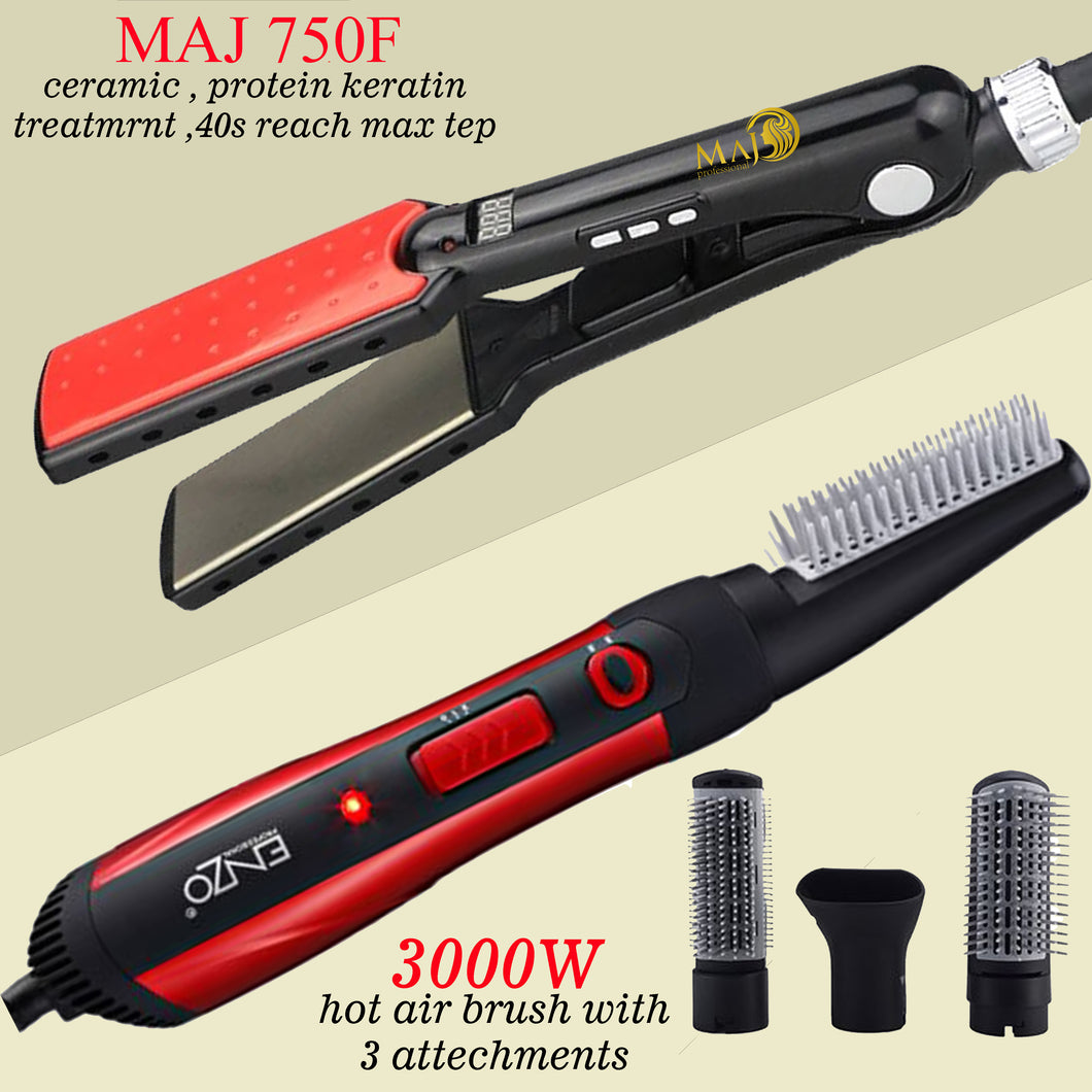 MAJ Professional Straightener 750F with  Enzo Hair Styler Brush 3000W