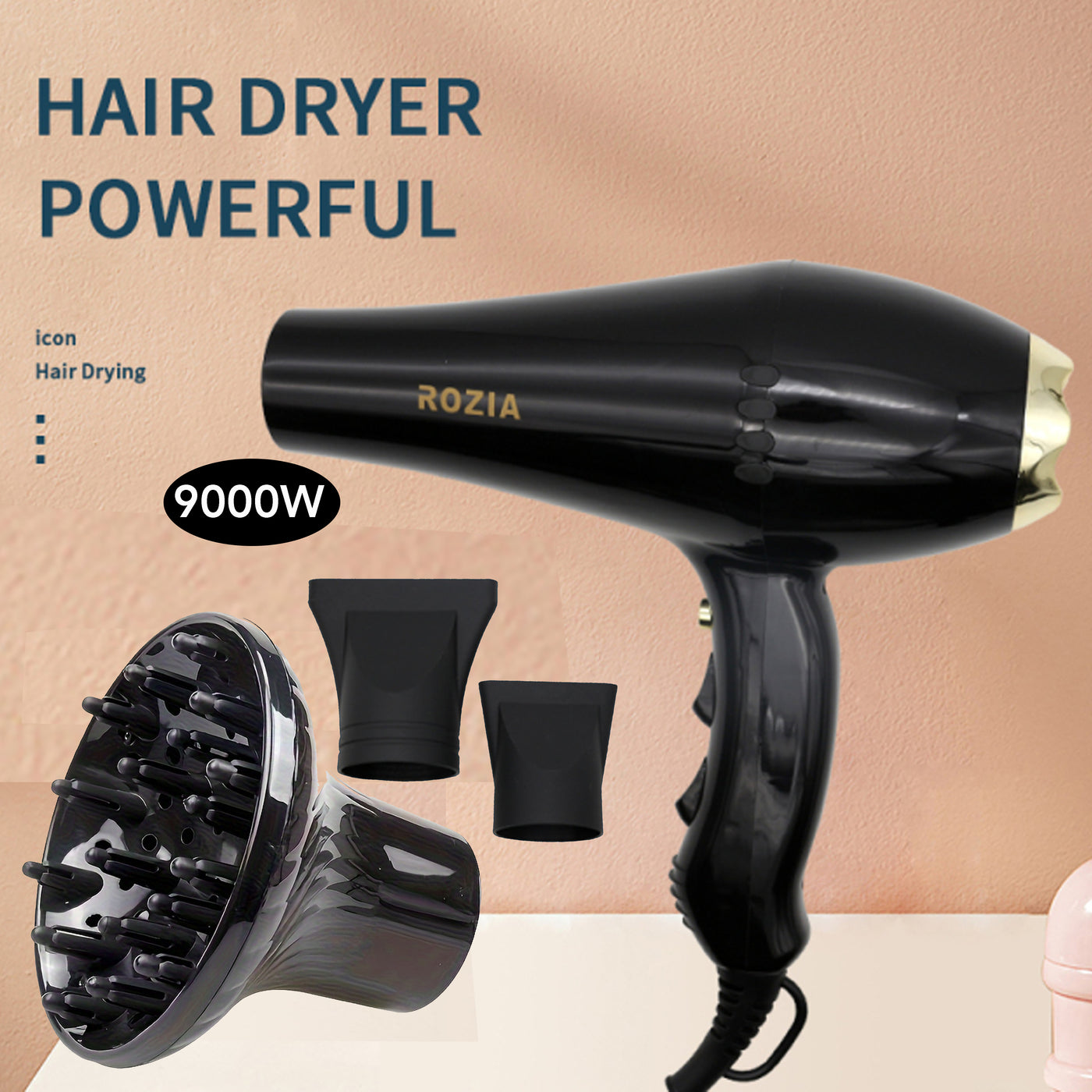 Rozia hair dryer With Diffuser 9000W