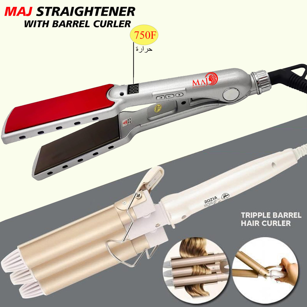 MAJ Professional Hair Straightener 750F With Barrel Curler